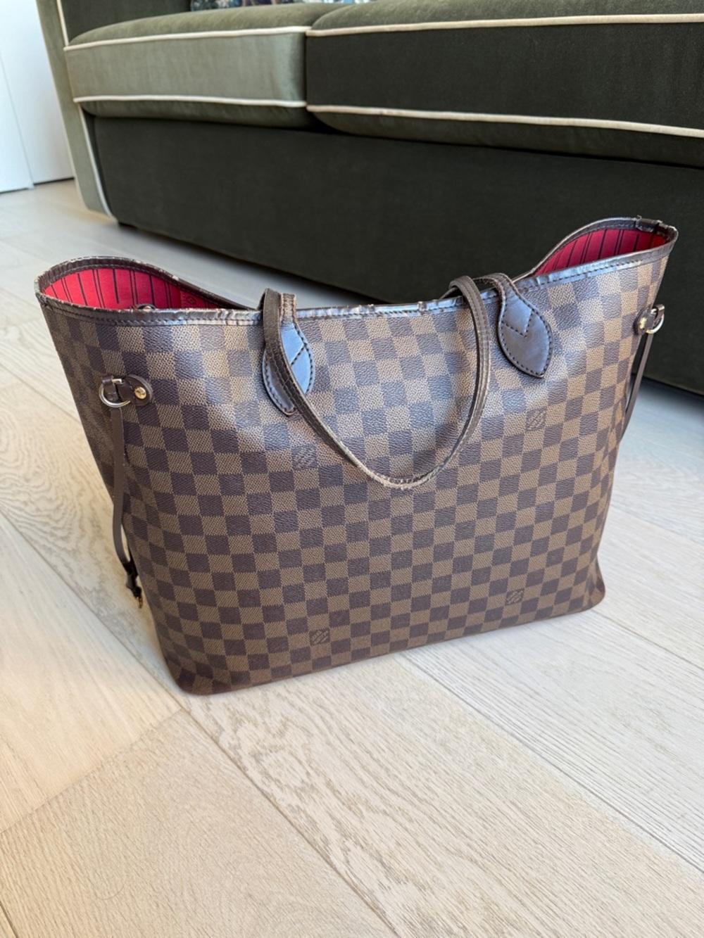 Louis Vuitton Neverfull GM Tote Damier Ebene Canvas Preowned Authentic Bag Purse - Picture 5 of 17